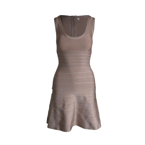 Herve Leger Flared Mini Bandage Dress in Nude Rayon